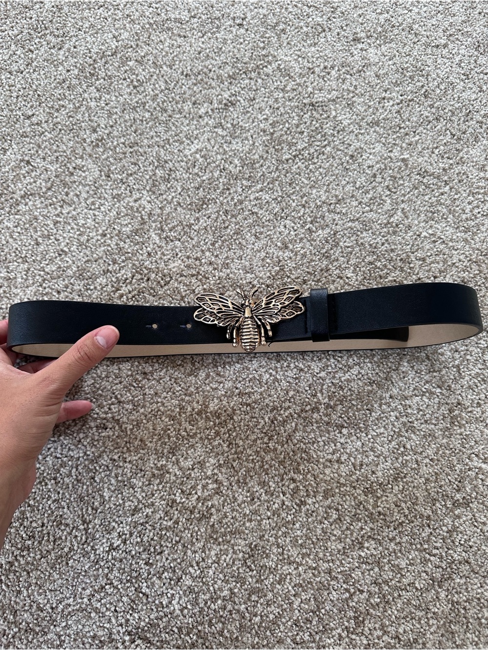 Black Women's Belt with Gold Bee Buckle